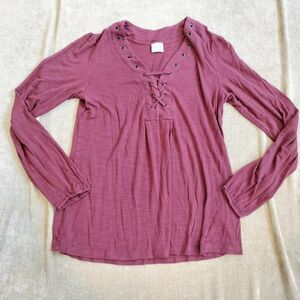 Cupio Women's Large Mauve Pink Sleeve Laced Up Front Shirt Size Medium